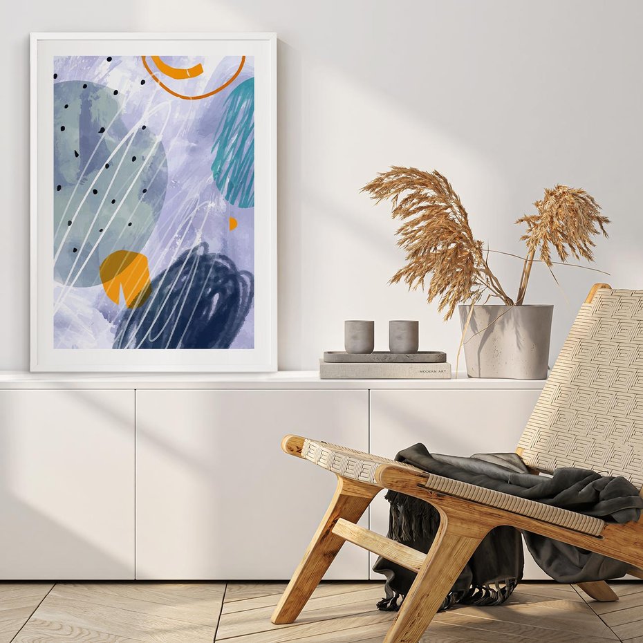 Plakat bez ramy 21x30 - Pastelowe Przenikanie - abstrakcyjny plakat do młodzieżowego pokoju, granaty fiolety