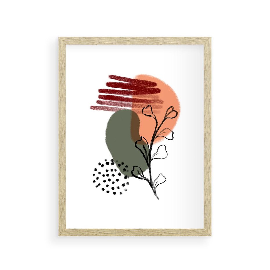 Plakat w ramie 30x40 - Przenikające Widzenia - abstrakcyjna sztuka, liście - rama drewno