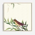 Obraz w ramie 50x50 - Roślinne Nastroje - japońska sztuka, ptak - rama drewno