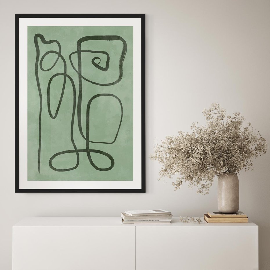 Plakat bez ramy 21x30 - Zielone Wariacje w Liniach - abstrakcyjne zielone linie, skandynawski design