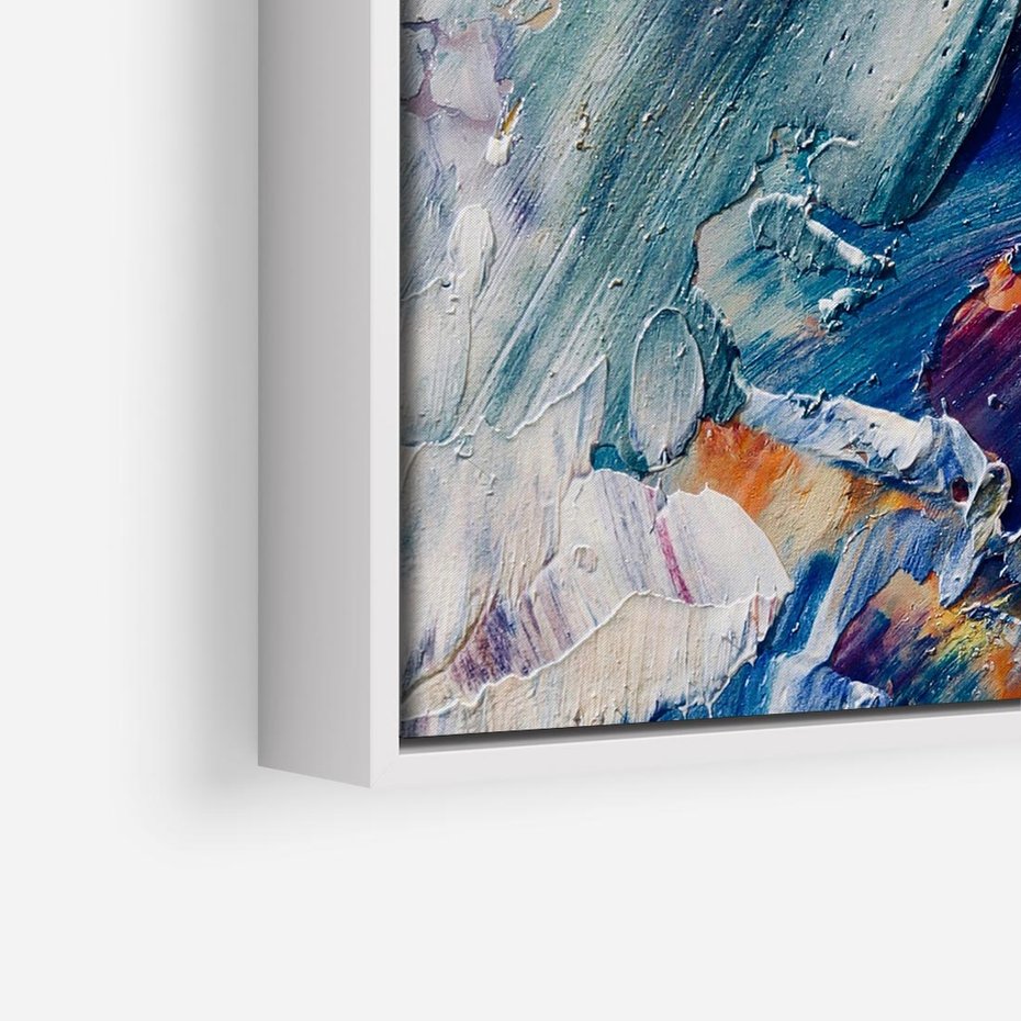 Obraz w ramie 50x50 - Rytmy ukrytych pragnień - chaos i abstrakcja, plamy koloru - rama biała