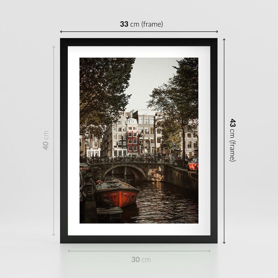 Plakat w ramie 30x40 - Jesienne Uroki Holandii: Kanały i Most - Holandia, kanały - rama czarna