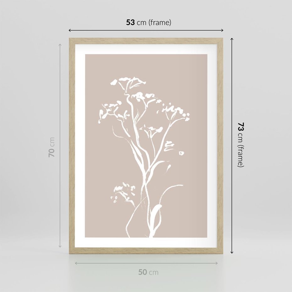 Plakat w ramie 50x70 - Harmonijne Mini Boho - minimalistyczny delikatny obraz, beżowe odcienie - rama drewno
