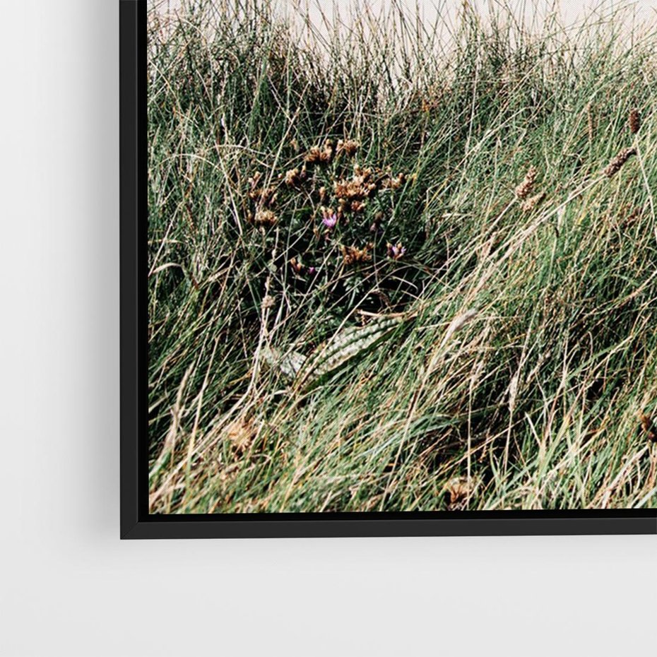 Obraz w ramie 70x50 - Harmonia Natury - widok z wydm, wydmy porośnięte trawami - rama czarna