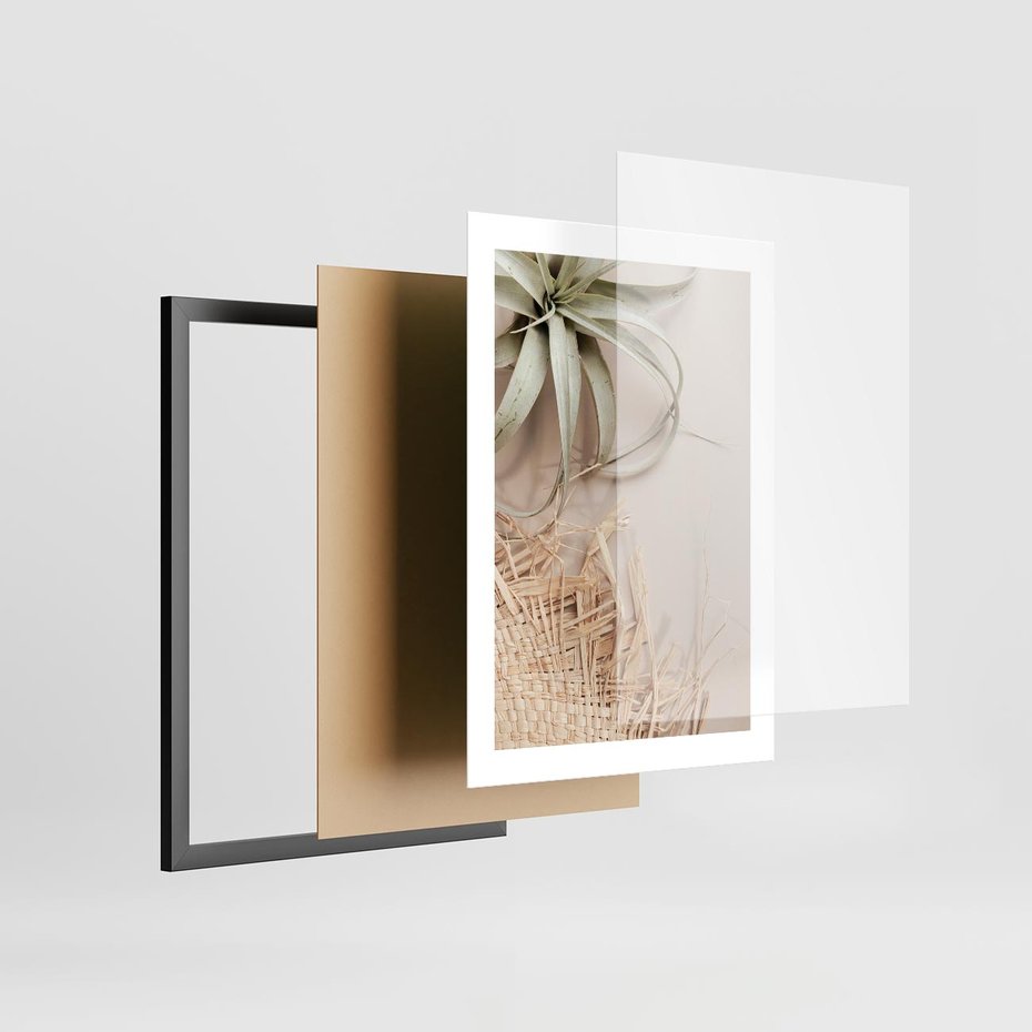 Plakat w ramie 30x40 - Aloes w Stylu Boho - kompozycja, wiklina - rama czarna