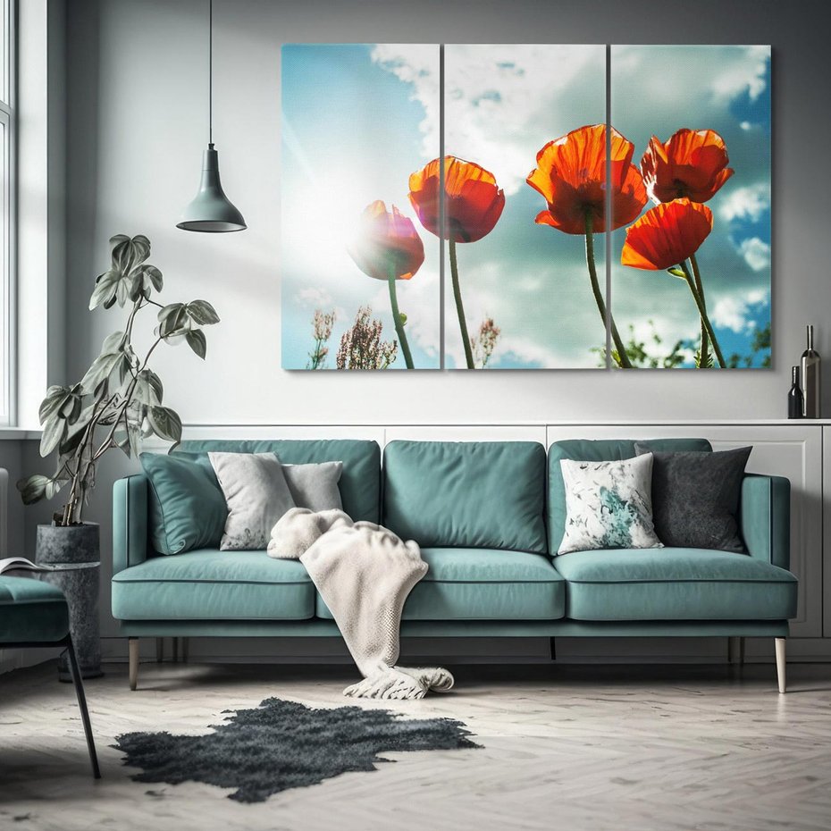 Obraz na płótnie 120x80 - Kwiaty pod niebem: piękno natury - kwiaty, niebo