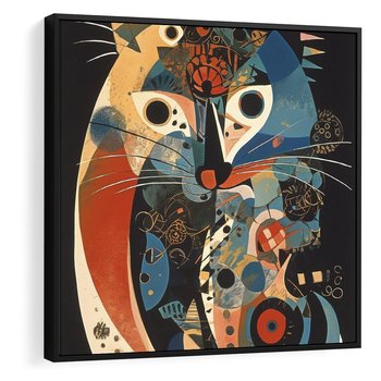 Obraz w ramie 50x50 - Księga Surrealnych Wymiarów - abstrakcyjny obraz olejny, kot - rama czarna