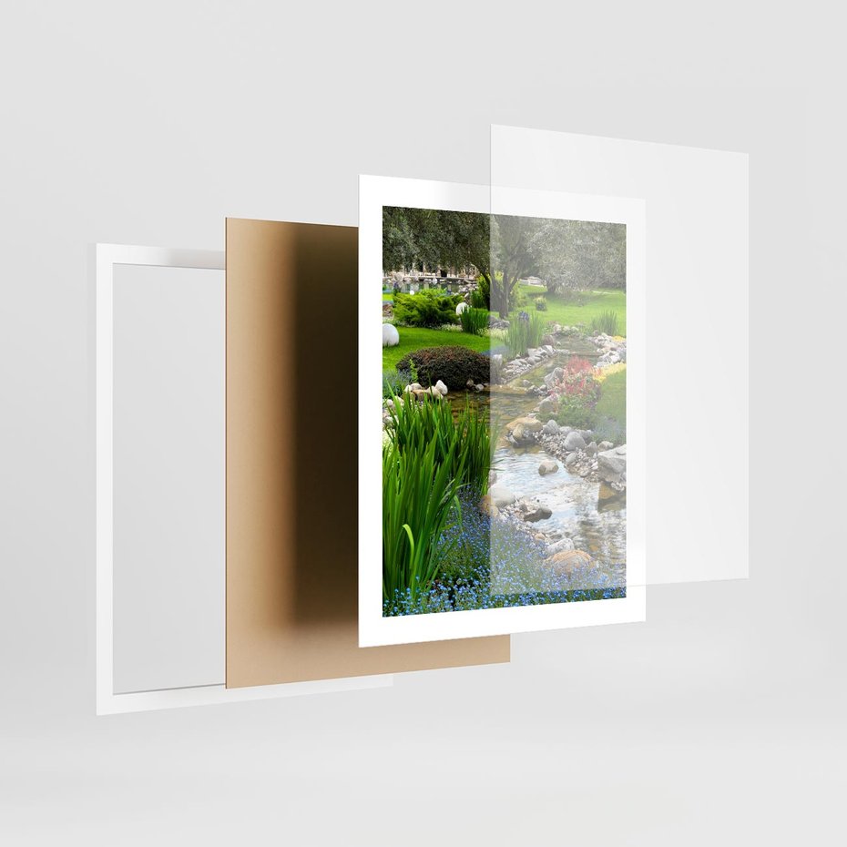 Plakat w ramie 40x50 - Ogródowy Strumyk - strumyk, ogród - rama biała