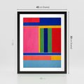 Plakat w ramie 40x50 - Wnętrza Rozplątanych Barw - abstrakcyjny geometryczny obraz olejny, kolorowe pasy - rama czarna