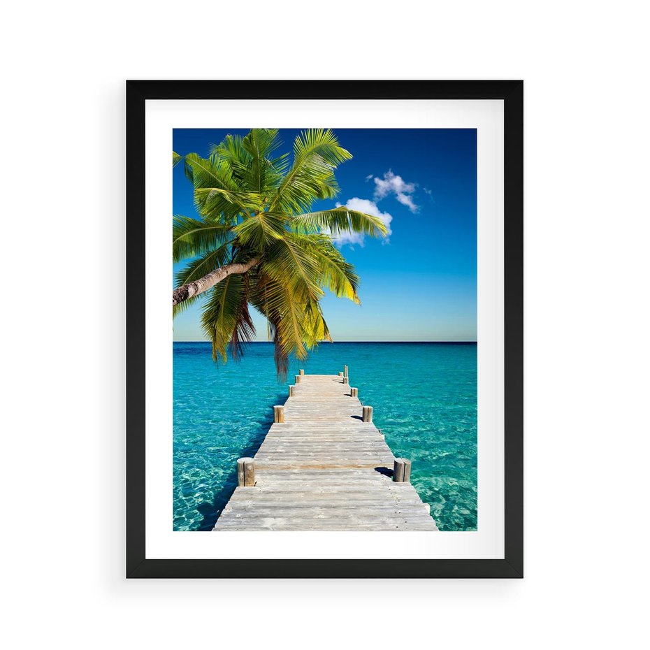 Plakat w ramie 40x50 - Hawajskie Palmy - palma, morze - rama czarna