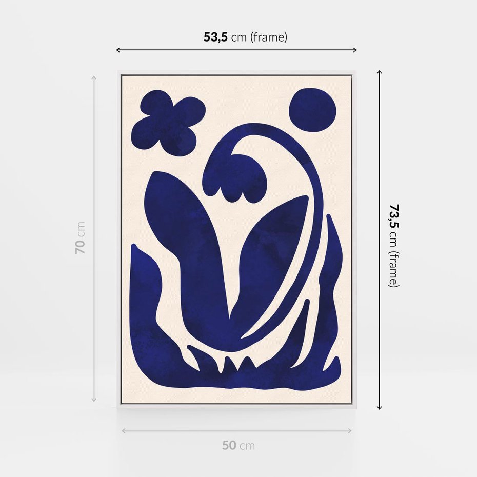 Obraz w ramie 50x70 - Bezgraniczne Echa Serca - abstrakcyjny obraz plakat, dziwne niebieskie kształty przypominają kwiat - rama biała