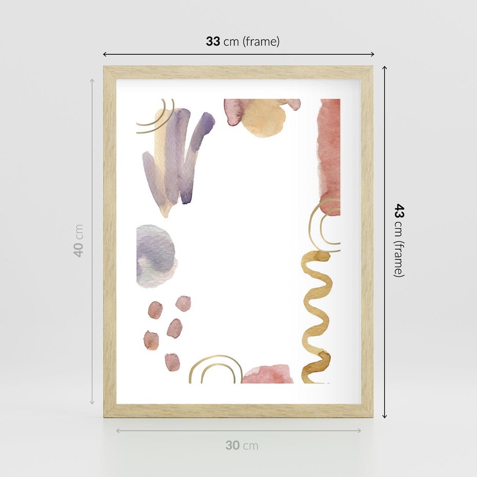 Plakat w ramie 30x40 - Wibracje Pastelowych Odcieni - abstrakcyjny plakat, akwarelowe plamy - rama drewno