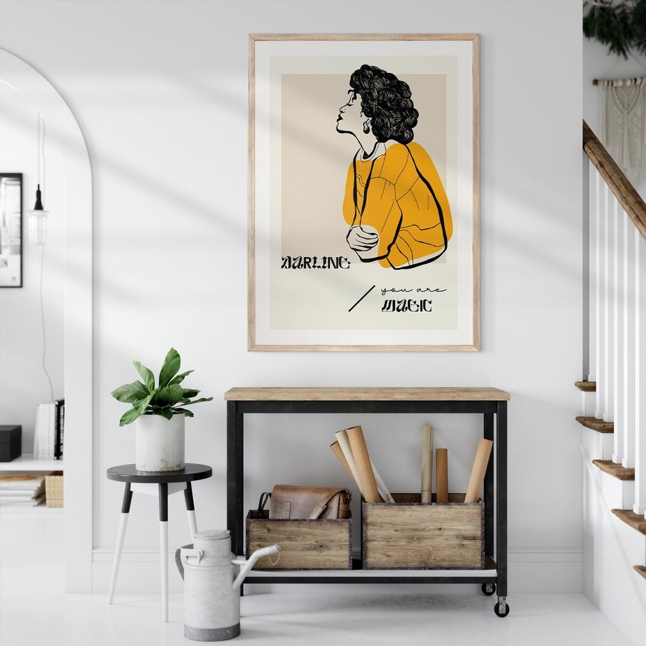 Plakat w ramie 40x50 - Siła Kobiety: Plakat ze Szkicem - kobieca grafika, plakat - rama drewno