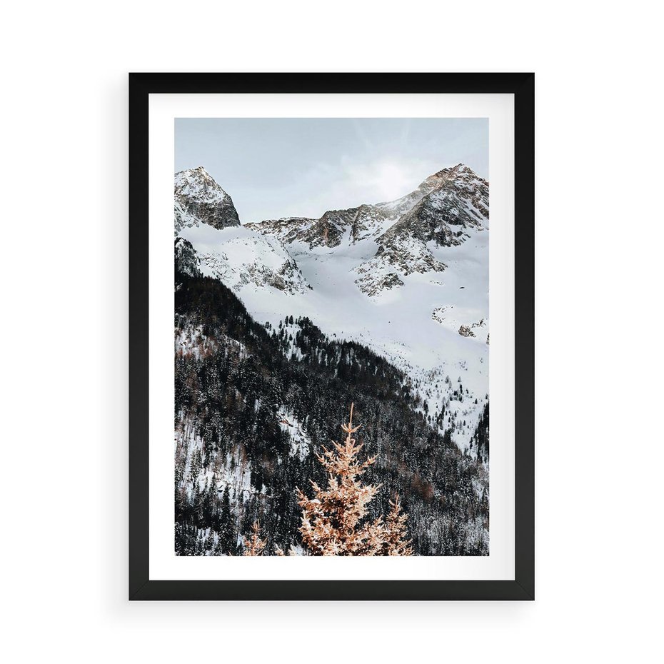 Plakat w ramie 50x70 - Górski Raj - góry, śnieg - rama czarna