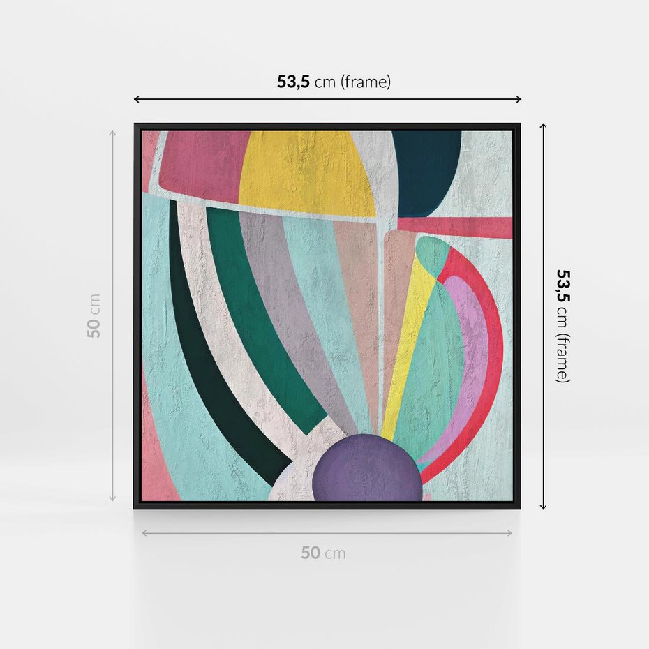 Obraz w ramie 50x50 - Podróżne Echa Przestrzeni - abstrakcyjne dziwne kształty, olejny obraz - rama czarna