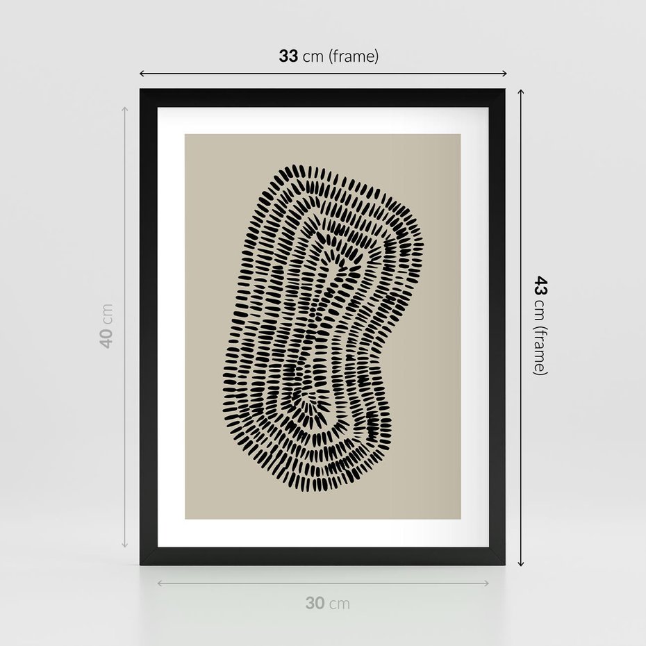 Plakat w ramie 30x40 - Nowoczesne Odbicia Wnętrza - boho plakat, czarne kropki kreski - rama czarna