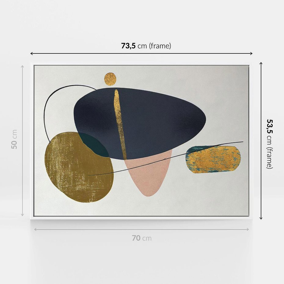 Obraz w ramie 70x50 - Złoto Granatu - abstrakcyjne plamy koloru, złoto - rama biała