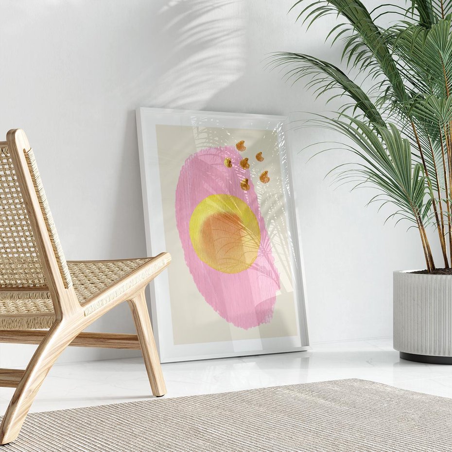 Plakat bez ramy 50x70 - Migotliwe Dziwne Ścieżki - abstrakcyjna różowa plama, akwarela