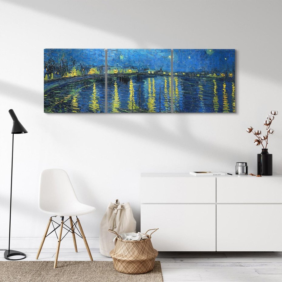 Obraz na płótnie 90x30 - "Starry Night Over the Rhone" (1888) Vincent van Gogh - Reprodukcja - reprodukcja, obraz na płótnie