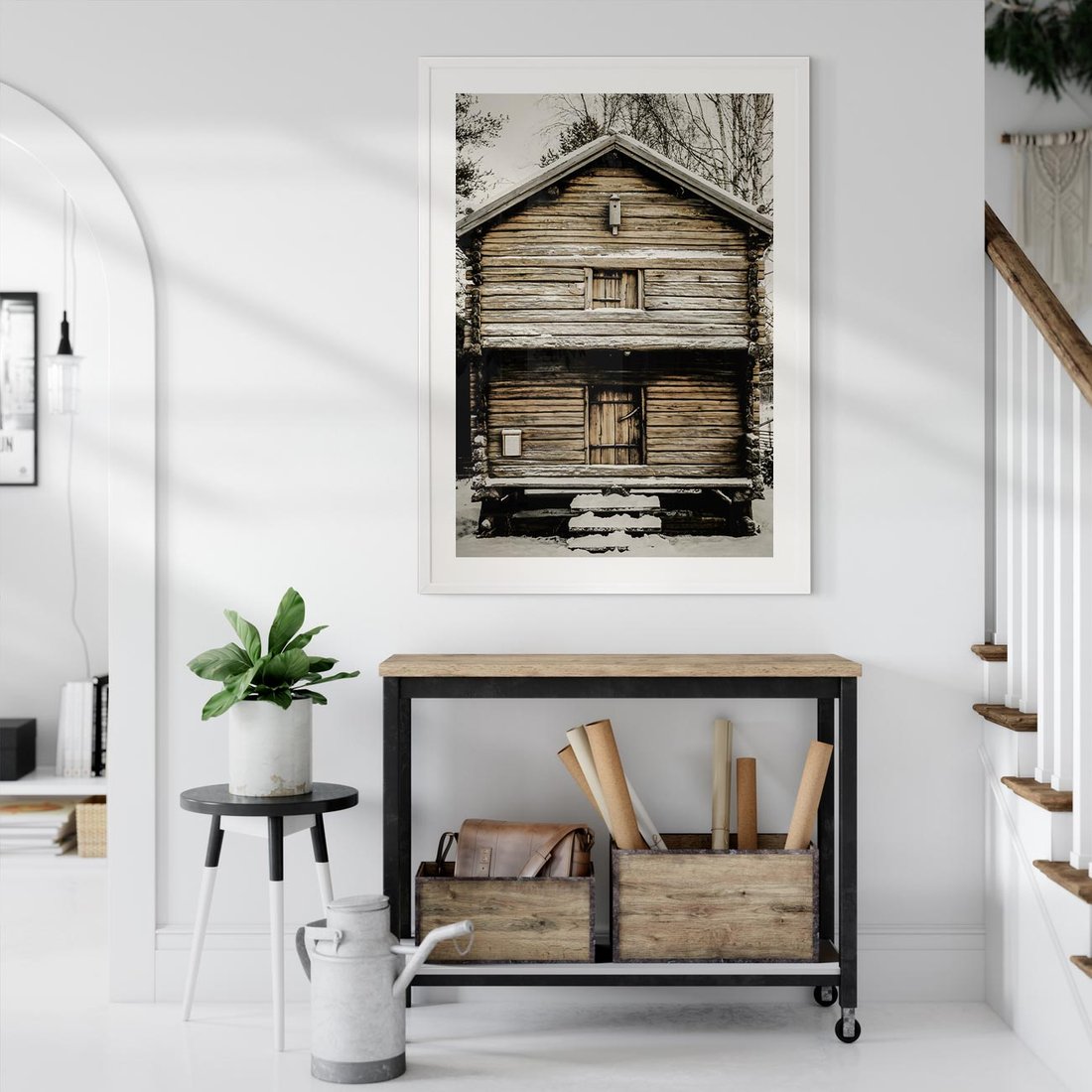 Plakat bez ramy 40x50 - Stary Drewniany Dom w Śniegu - stary drewniany dom, zima