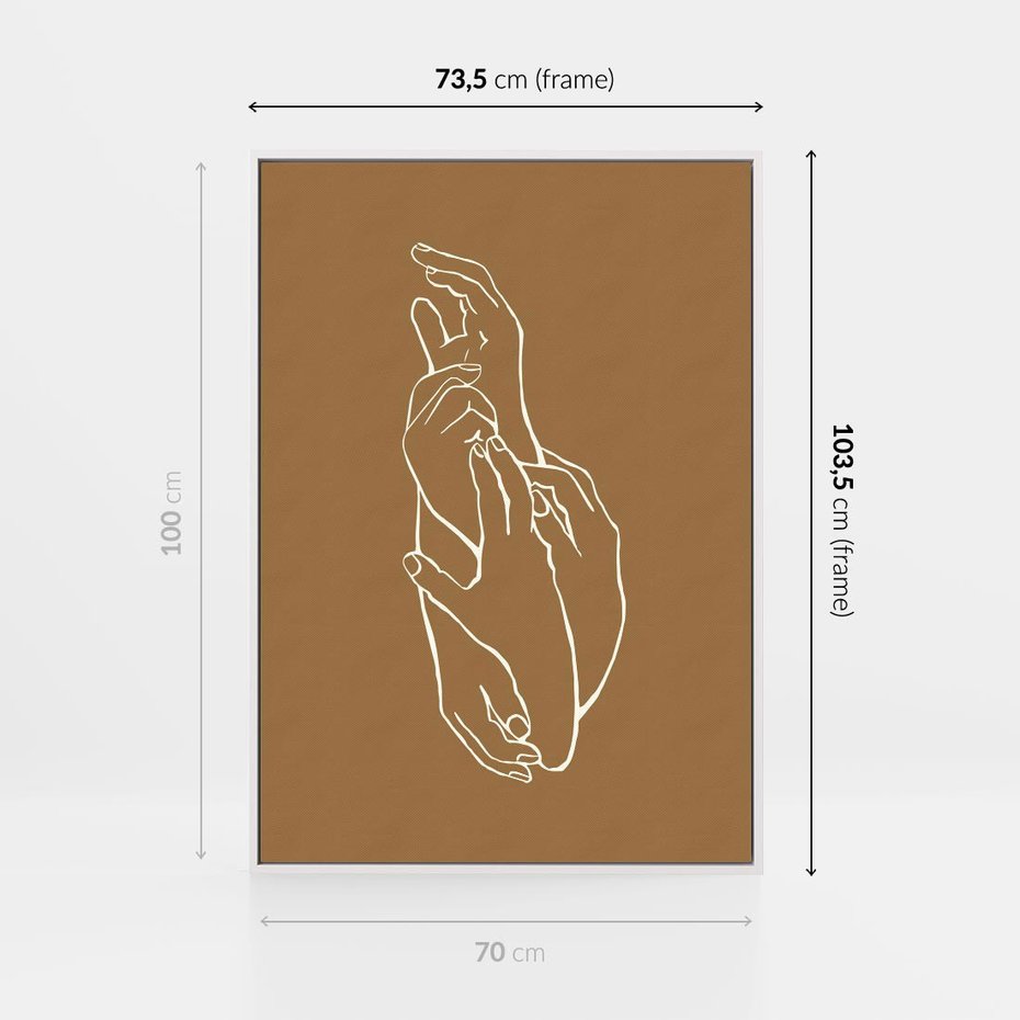 Obraz w ramie 70x100 - Splecione Dłonie - szkic, minimalizm - rama biała