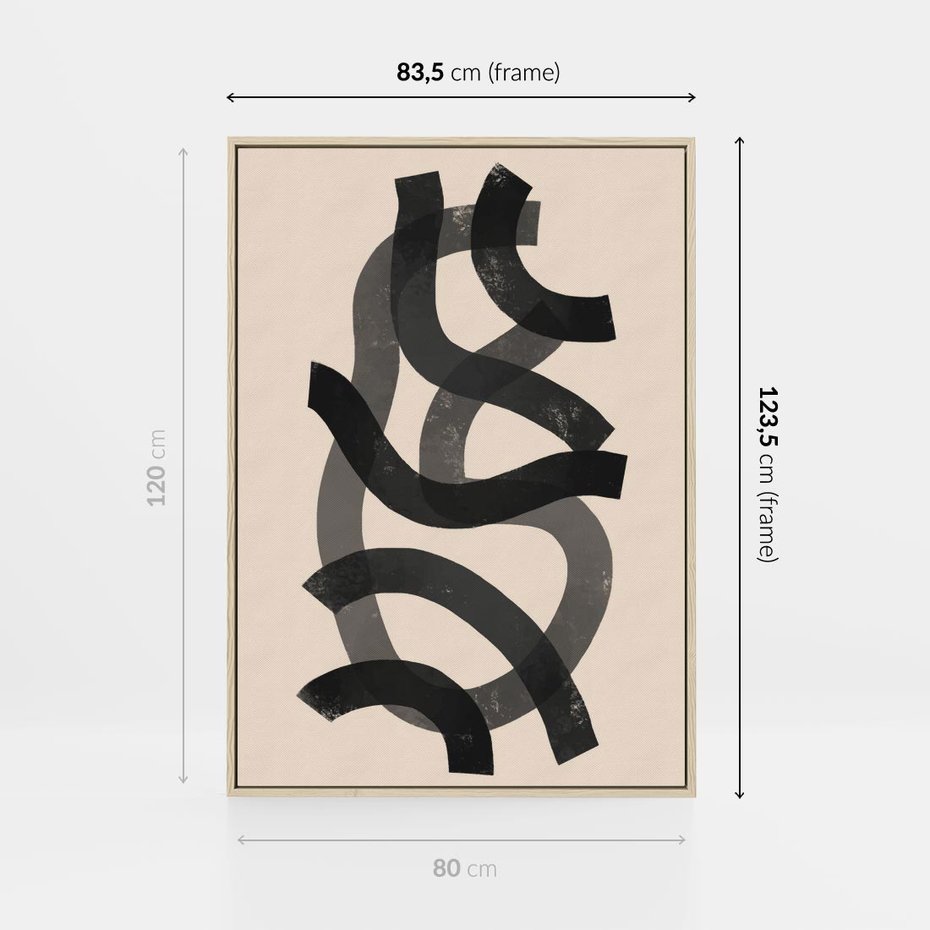 Obraz w ramie 80x120 - Strukturalne Odbicia Innowacji - zaplątane minimalistyczne linie, na bezowym tle - rama drewno