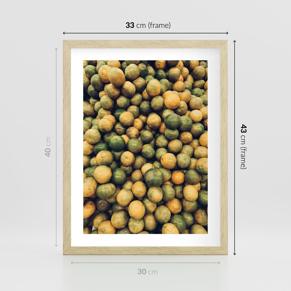 Plakat w ramie 30x40 - Świeżość Cytrusów - cytryny, limonki - rama drewno