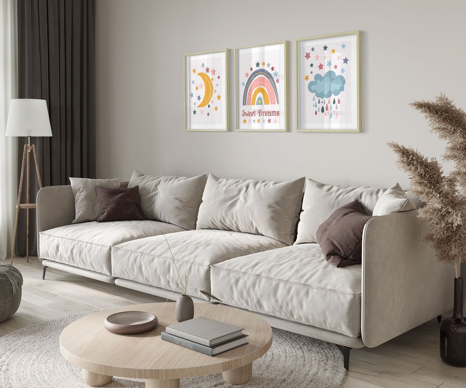 Zestaw obrazy w ramie 50x70 galeria - Plakaty, dla, dzieci, tęcza - rama drewno