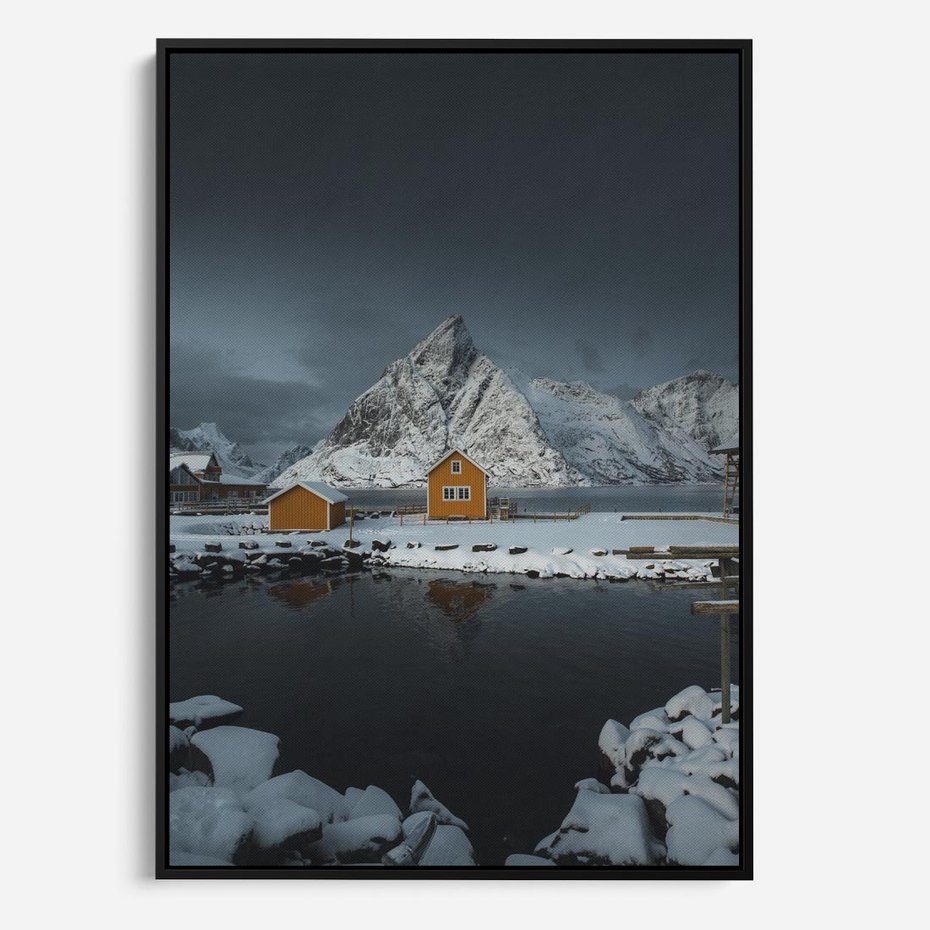 Obraz w ramie 50x70 - Minimalizm i Urok Natury - skandynawskie, domki - rama czarna