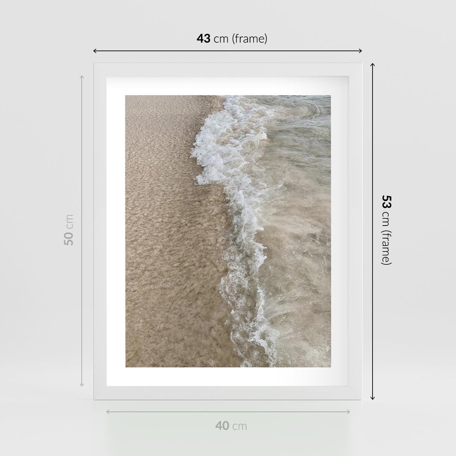 Plakat w ramie 40x50 - Fale Morza na Piasku - plaża, morze - rama biała