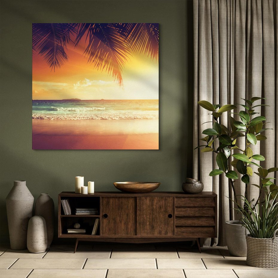 Obraz na płótnie 40x40 - Magia zachodu słońca na Karaibach - Karaiby, zachód