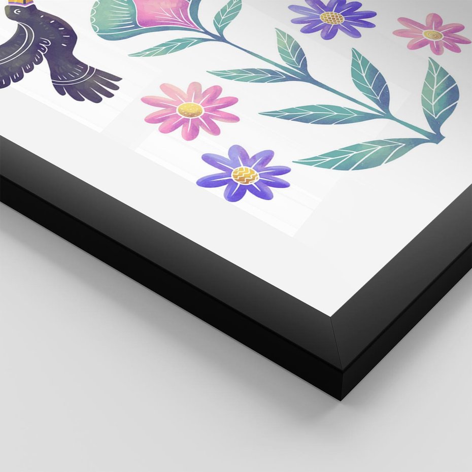 Plakat w ramie 50x70 - Przenikająca Dżungla - boho plakat, tukany - rama czarna