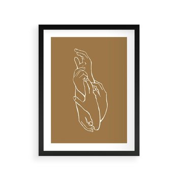 Plakat w ramie 40x50 - Splecione Dłonie - szkic, minimalizm - rama czarna