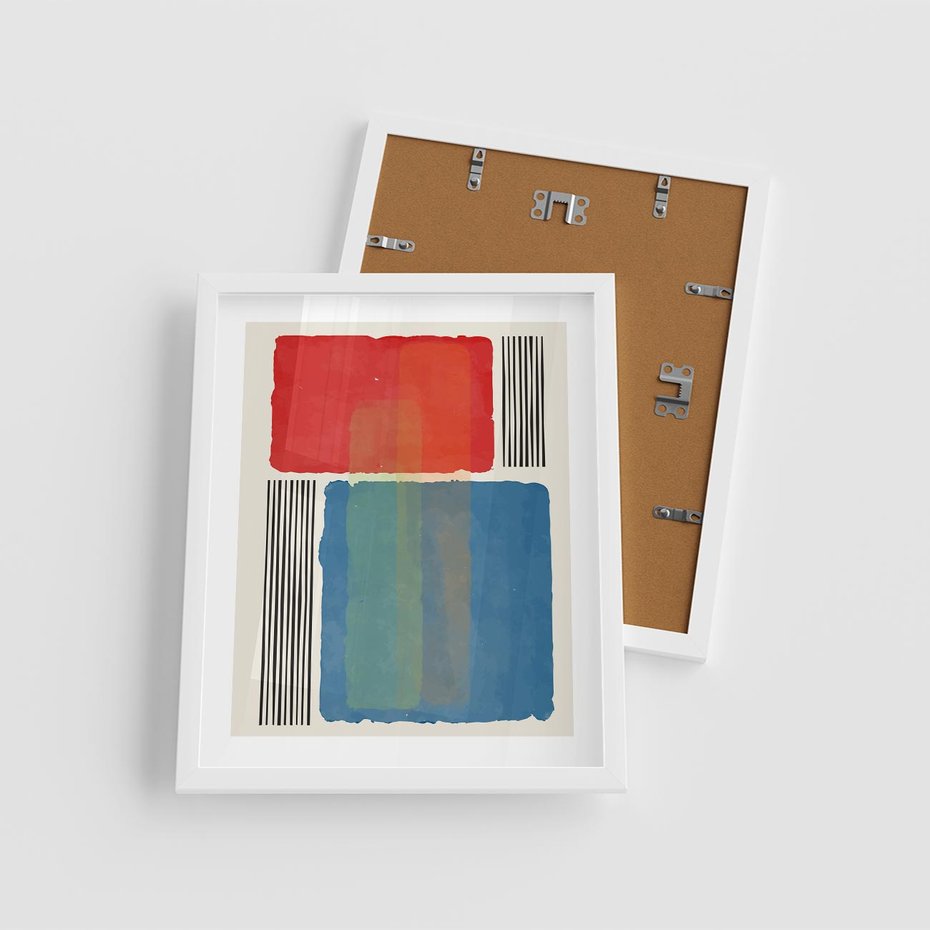 Plakat w ramie 40x50 - Kolorowe Spektrum - kolorowa geometria, prostokąty w intensywnych kształtach i czarne kreski - rama biała