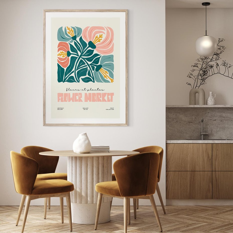 Plakat w ramie 30x40 - Taniec Kształtów - kwiaty, abstrakcyjna kompozycja - rama drewno