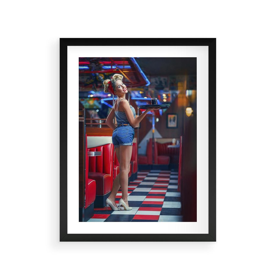 Plakat w ramie 30x40 - Czas Na Wyjątkowy Posiłek - restauracja, retro - rama czarna