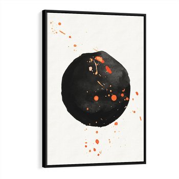 Obraz w ramie 50x70 - Wnętrza Marzeń - abstrakcyjna czarna plama, rozsiane pomarańczowe kropki - rama czarna