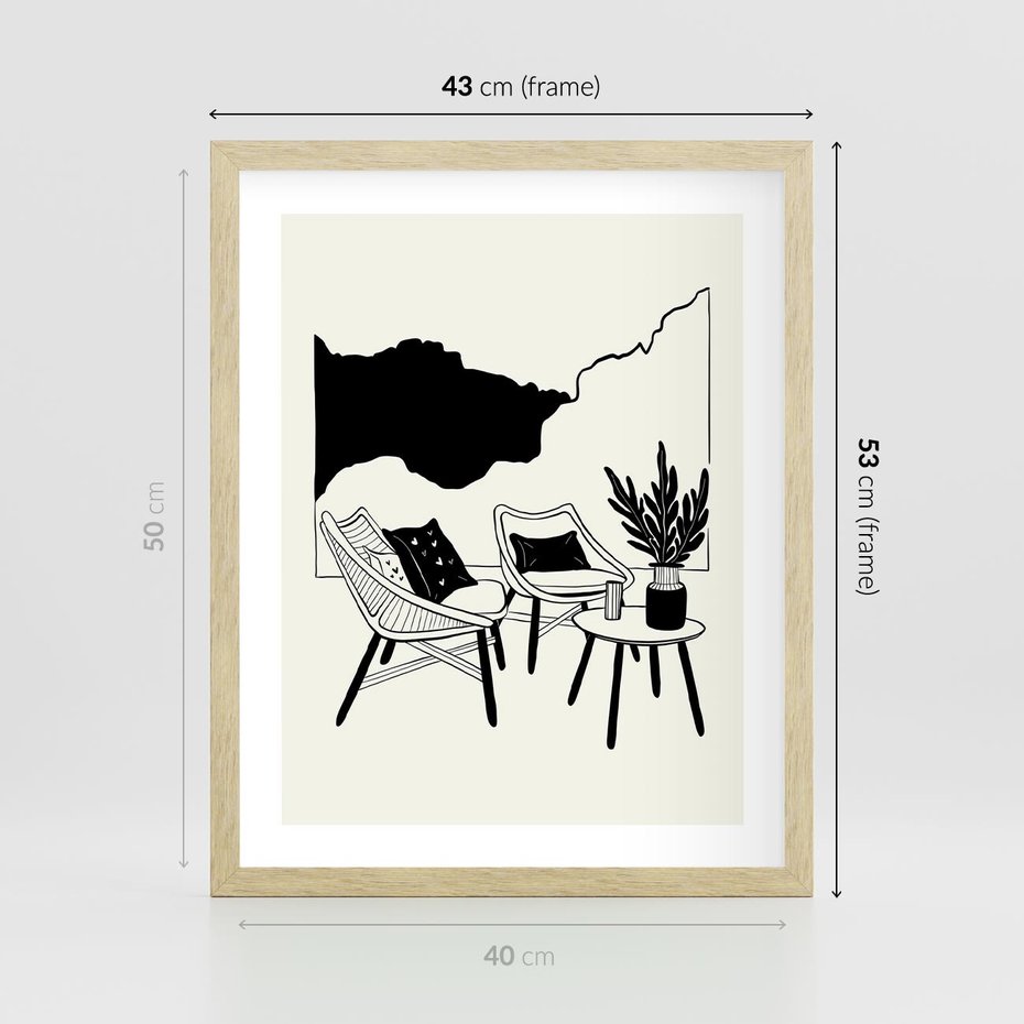 Plakat w ramie 40x50 - Boho Elegancja - boho wnętrze, salon - rama drewno