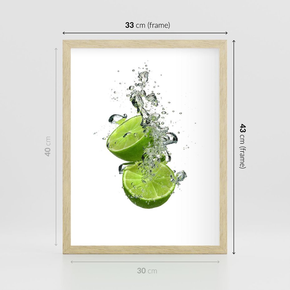 Plakat w ramie 30x40 - Kuchenne limonki na stole - limonki, kuchnia - rama drewno
