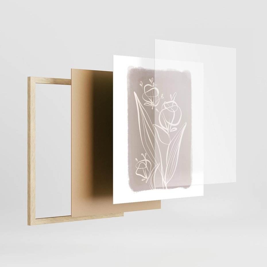 Plakat w ramie 40x50 - Pastelowe Nastroje - nowoczesny subtelny plakat, beżowy - rama drewno