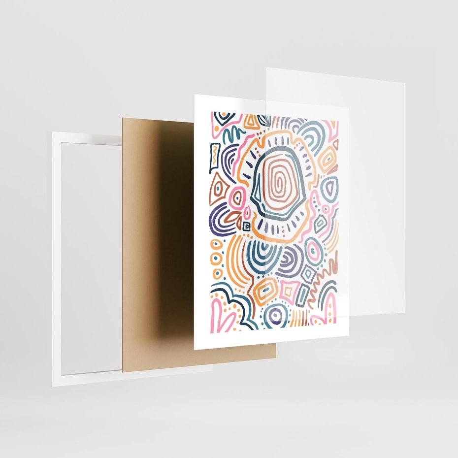 Plakat w ramie 40x50 - Eksploracja Etnicznych Granic - kolorowe etniczne wzory, tęczowe żywe kolory - rama biała