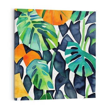 Obraz na płótnie 40x40 - Tropikalne Pragnienia - akwarela, liście tropikalne