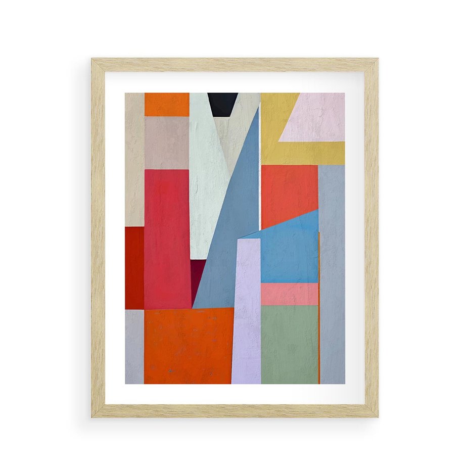 Plakat w ramie 40x50 - Migotliwe Nastroje Kształtów - różne geometryczne formy, olejny obraz - rama drewno