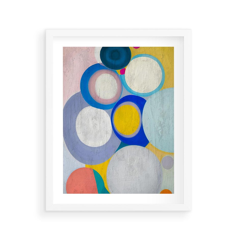 Plakat w ramie 40x50 - Rozkwitająca Symfonia Serca - abstrakcyjne geometryczne kształty, olejny obraz - rama biała