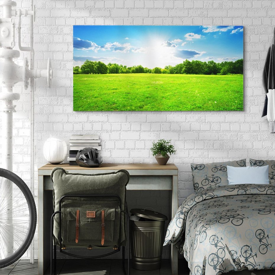 Obraz na płótnie 120x60 - Idylla na łące drzew - łąka, drzewa