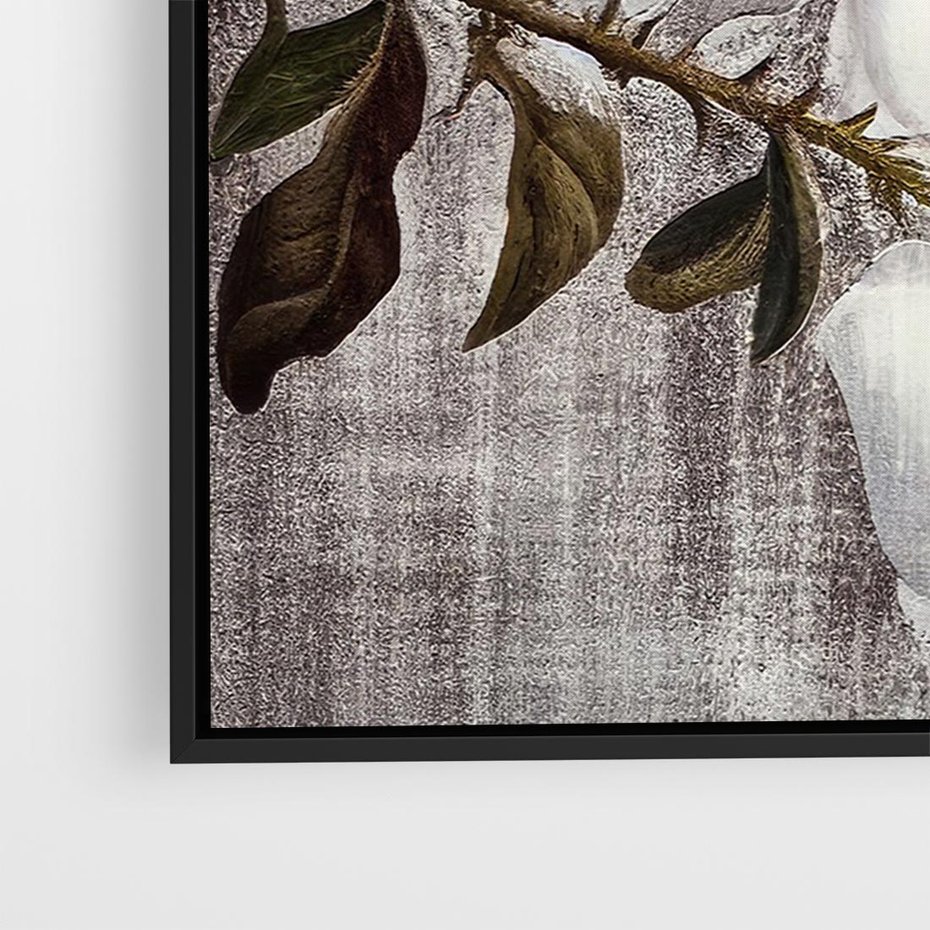 Obraz w ramie 70x50 - Tekstura Kwiatu - białe kwiaty, duży kwiat - rama czarna