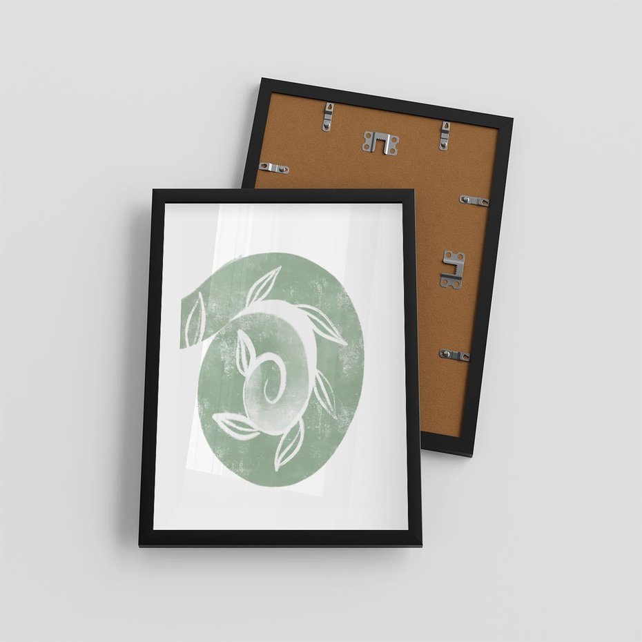 Plakat w ramie 30x40 - Zielony Świat Odpoczynku - abstrakcyjny zielony motyw, skandynawski design - rama czarna