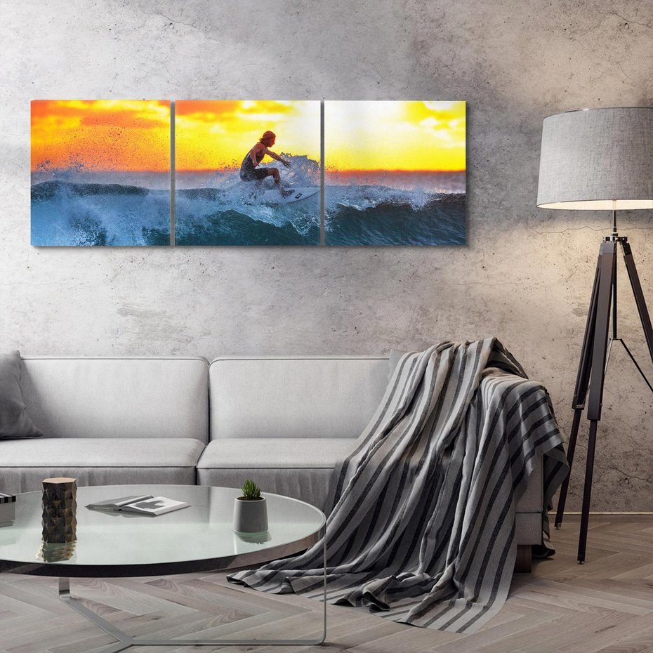 Obraz na płótnie 120x40 - Surfer na falach morza: Spotkanie z wolnością - surfer, surfing