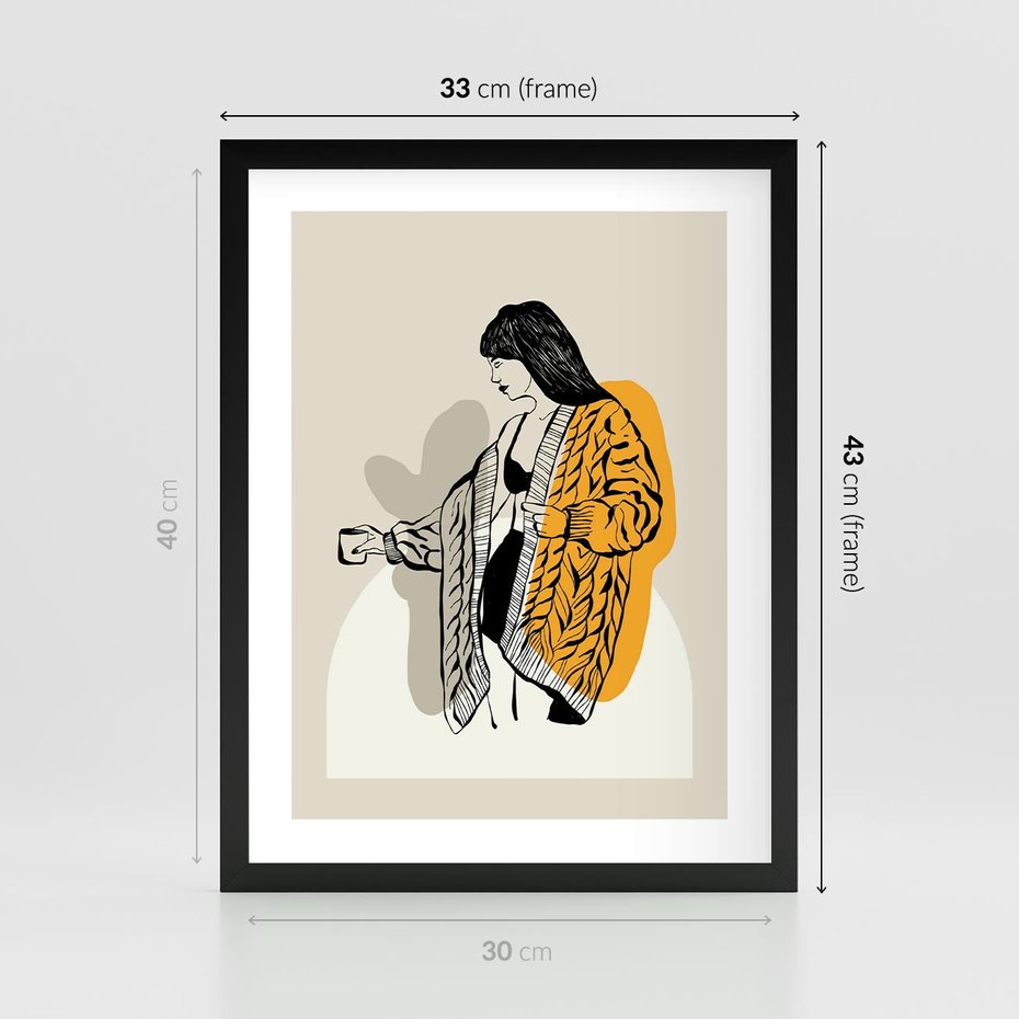 Plakat w ramie 30x40 - Żółte Akcenty w Grafice - grafika, minimalizm - rama czarna