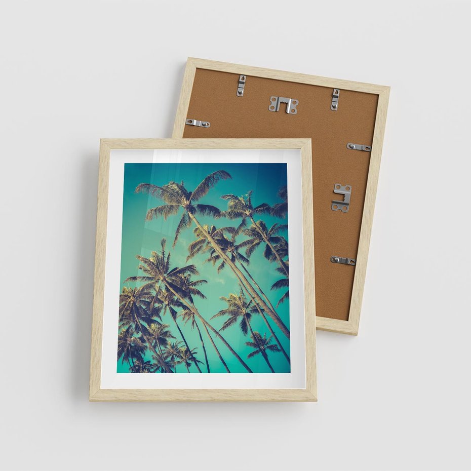 Plakat w ramie 40x50 - Tropikalne palmy w krainie słonecznych wakacji - palmy, tropiki - rama drewno